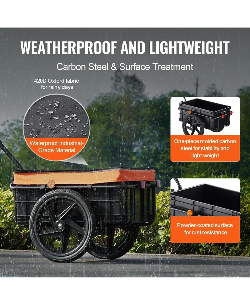 Mountaintop Bike Cargo Trailer,88LBS,16"Wheels,Universal Hitch, Waterproof Cover, Reflectors, Fit 24"-28" Bikes