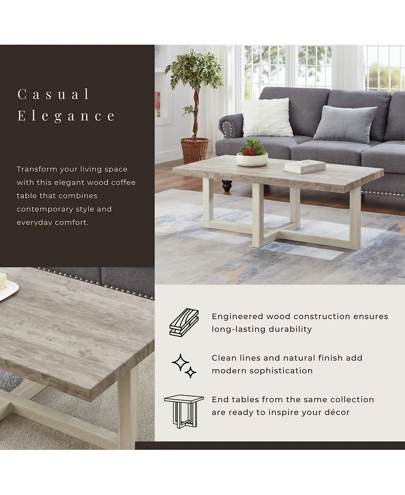Flynama Contemporary Coffee Table Weathered Cross Base Design
