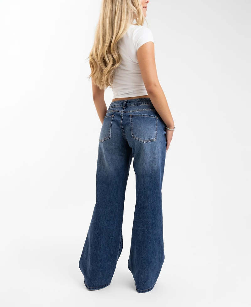 Em & Cass Juniors' Low-Rise Wide-Leg Denim Jeans
