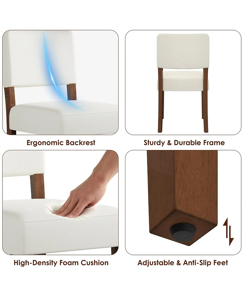 homfan Dining Chairs Set of Upholstered Fabric Armless Kitchen Side with Walnut Wood Legs Padded Seat and Back for Room Living