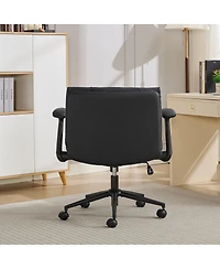 Maison Boucle Cross-Legged Office Chair on Wheels with Flip-Up Armrests, Faux Leather Upholstered Wide Seat Swivel Desk