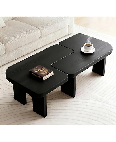 Flynama Modern Wooden Nesting Coffee Table, 70.86" Extendable Splicing Center Table