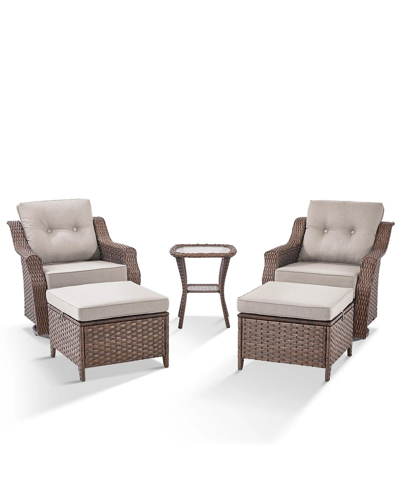 Pocassy Patio Furniture Set, 5Piece Outdoor Wicker Conversation Set with 6" Thick Cushions, Weather Resistant Olefin Fabric