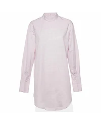 Pre-Owned Dries Van Noten Women's Corso Checkered Cotton Mock Neck Shirt