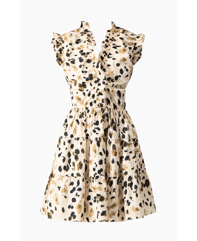 Ivonne Women's Abstract Animal Print Ruffle V-Neck Mini Dress
