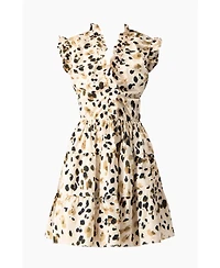 Ivonne Women's Abstract Animal Print Ruffle V-Neck Mini Dress