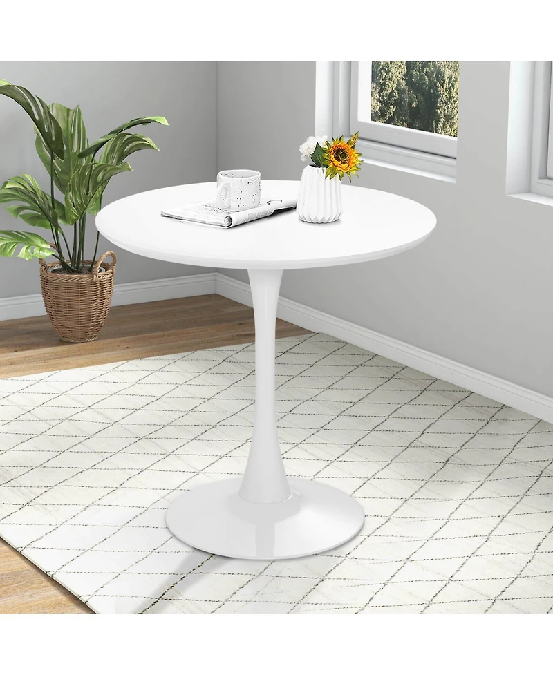 Mecale 32-Inch Round Tulip Dining Table with Metal Pedestal Base