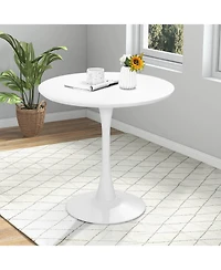 Mecale 32-Inch Round Tulip Dining Table with Metal Pedestal Base