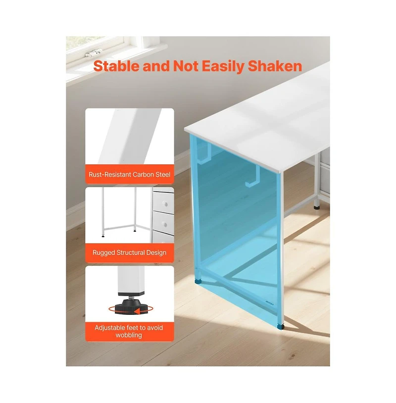 Slickblue Writing Desk with Fabric Storage Drawers, Reversible Computer Table with Steel Frame