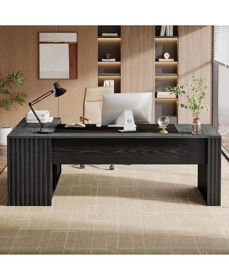 Tribesigns 78" L Shaped Executive Desk: Large office computer desk with cabinet and shelves. Modern workstation for home office.