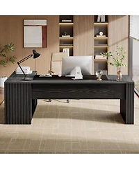 Tribesigns 78" L Shaped Executive Desk: Large office computer desk with cabinet and shelves. Modern workstation for home office.