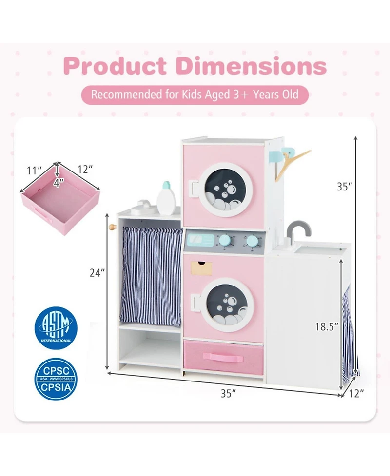 Sugift Kids Laundry Dual Washers Ironing Board Playset, Ages 3+
