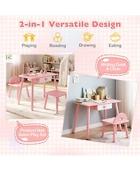Sugift 2-in-1 Wooden Vanity Table with Chair and Stool Set, Ages 3+