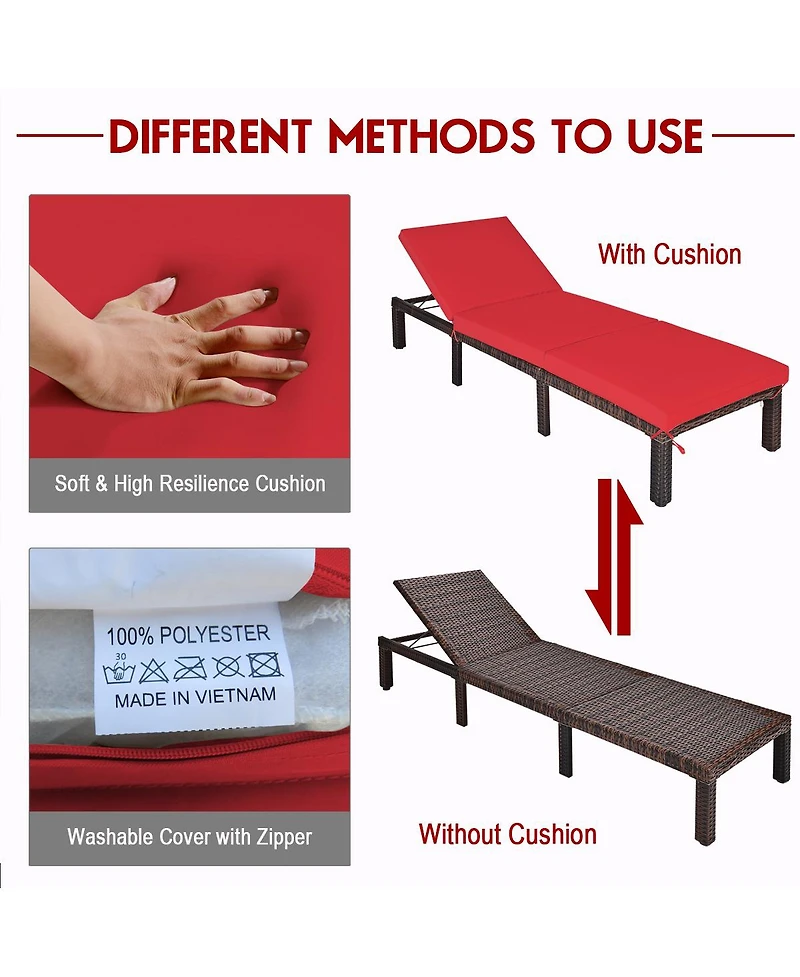 Mecale Outdoor Rattan Adjustable Chaise Lounge with Cushion