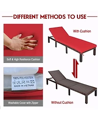 Mecale Outdoor Rattan Adjustable Chaise Lounge with Cushion