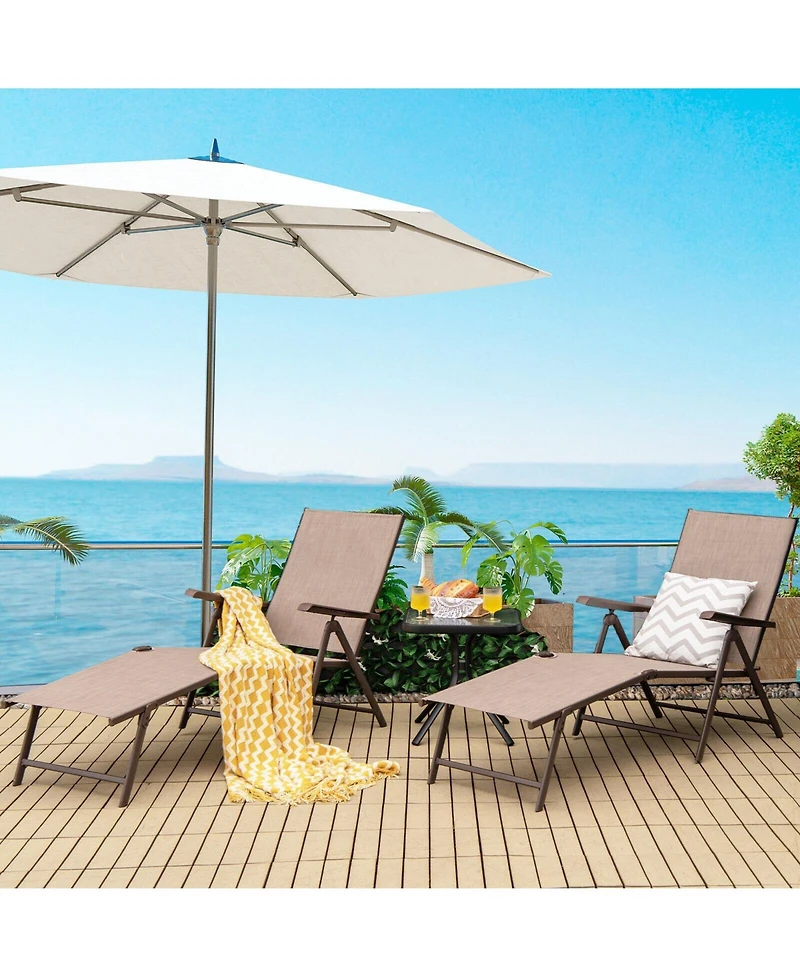 Mecale Set of 2 Foldable Chaise Lounge Chairs with 2-Position Footrest