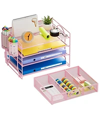 Danrong Metal Mesh Desk Organizer 4 Tier Sliding Trays Drawer Space Saving