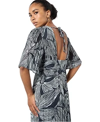 Apricot Women's Floral-Print Short-Sleeve Pleated Chiffon Maxi Dress