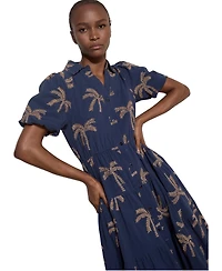 Apricot Women's Embroidered Puff-Sleeve Tiered Midi Dress