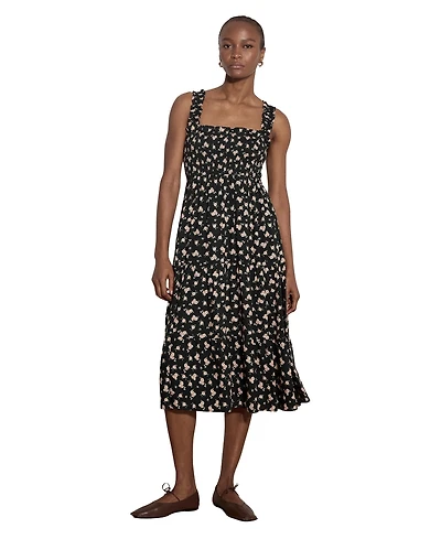 Apricot Women's Floral-Print Square Neck Smocked Midi Dress