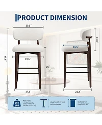 gaomon Set of 4 Upholstered Counter Height Bar Stools with Wood Legs and Curved Back, Linen Kitchen Island Chairs with Footrest