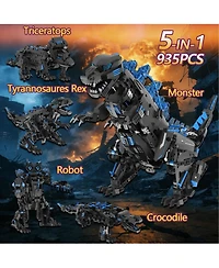 5-in-1 Remote Control Dinosaur Building Blocks Stem Toy Set, Rc Programmable Robot Kit with App Control, Indoor Outdoor Play