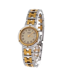 Pre-Owned Hermes Clipper Quartz Watch in Stainless Steel with Plated Metal 24mm