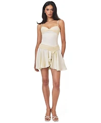 Miss Circle Women's Yvonne Ivory Satin Asymmetrical Ruched Mini Dress