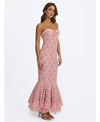 Miss Circle Women's Rosalyn Pink Lace Sweetheart Maxi Mermaid Dress