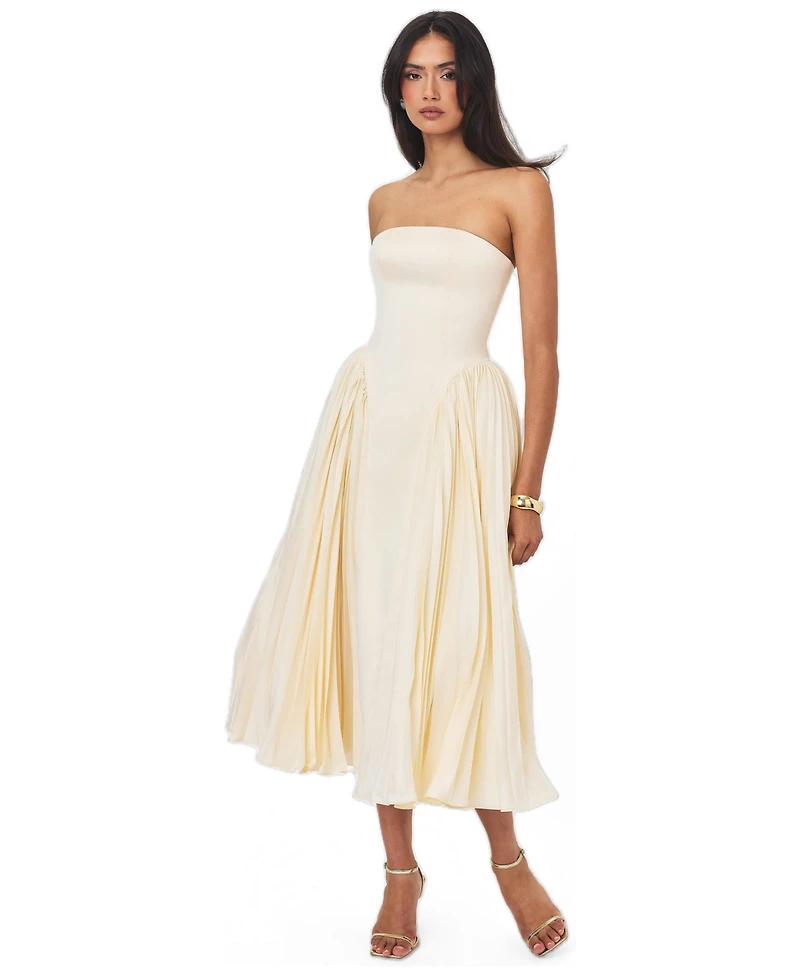 Miss Circle Women's Marnie Butter Yellow Pleated Satin Midi Dress