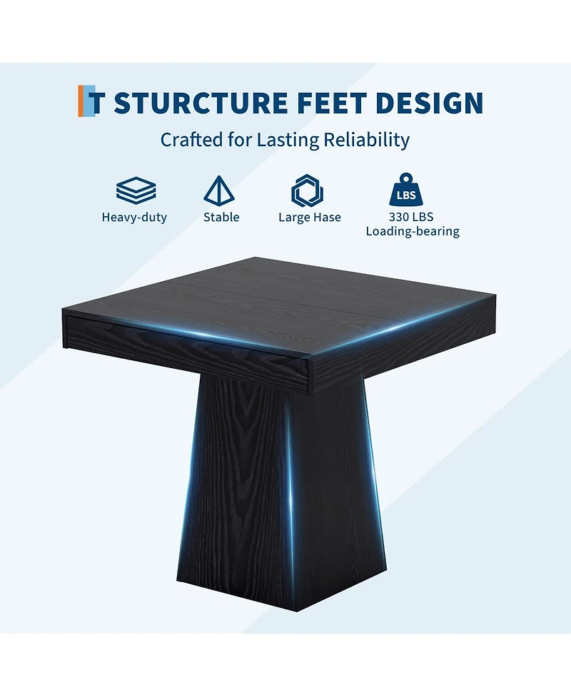 Square Dining Table for 4, 31.5" Engineered Wood Kitchen Table with 2 Storage Drawers, Pedestal Base for Dining Room and Breakfast