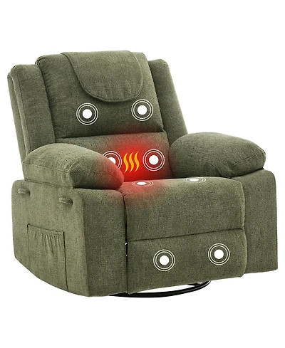 Oversized 360degree(s) Swivel Rocking Recliner Chair Deep Seat | High Back Heat and Vibration Massage Side Pocket Single Sofa for Living Room, Bedroom