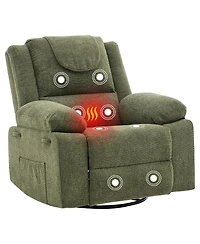 Oversized 360degree(s) Swivel Rocking Recliner Chair Deep Seat | High Back Heat and Vibration Massage Side Pocket Single Sofa for Living Room, Bedroom