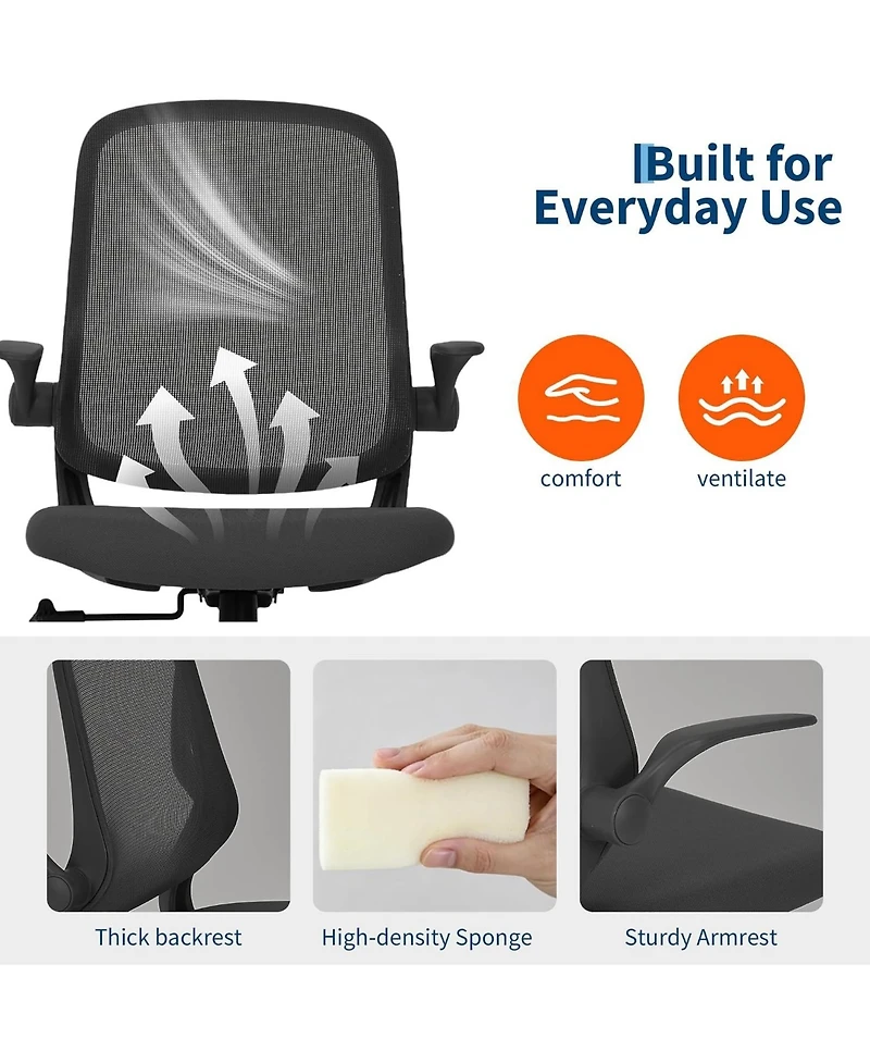 Black Ergonomic Mesh Office Chair with Flip-Up Arms and Lumbar Support