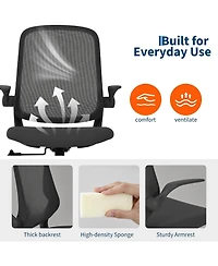 Black Ergonomic Mesh Office Chair with Flip-Up Arms and Lumbar Support