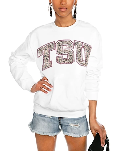 Gameday Couture Women's White Texas Southern Tigers Distressed Snap Perfect Oversized Pullover Sweatshirt