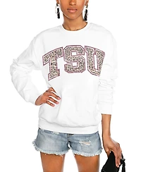 Gameday Couture Women's White Texas Southern Tigers Distressed Snap Perfect Oversized Pullover Sweatshirt