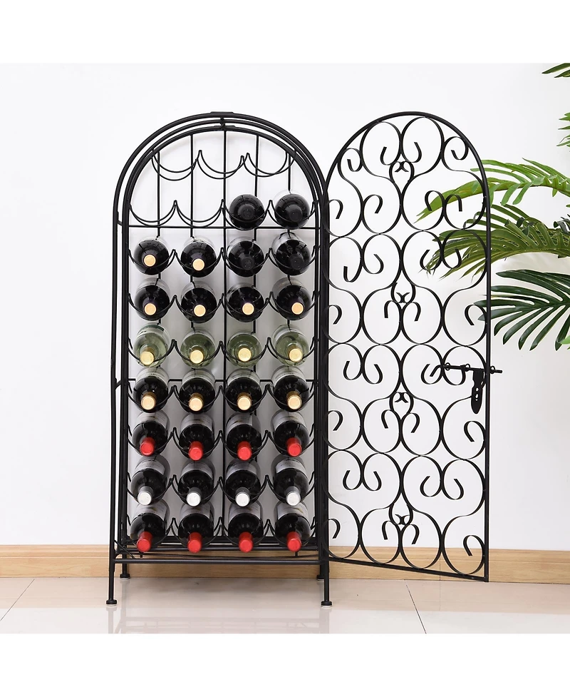Homcom 35 Bottle Wrought Iron Wine Rack Cabinet with Lock, Black
