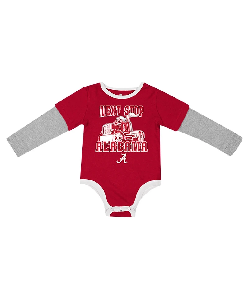 Colosseum Baby Boys and Girls Cardinal Alabama Crimson Tide Next Stop Long sleeves Bodysuit