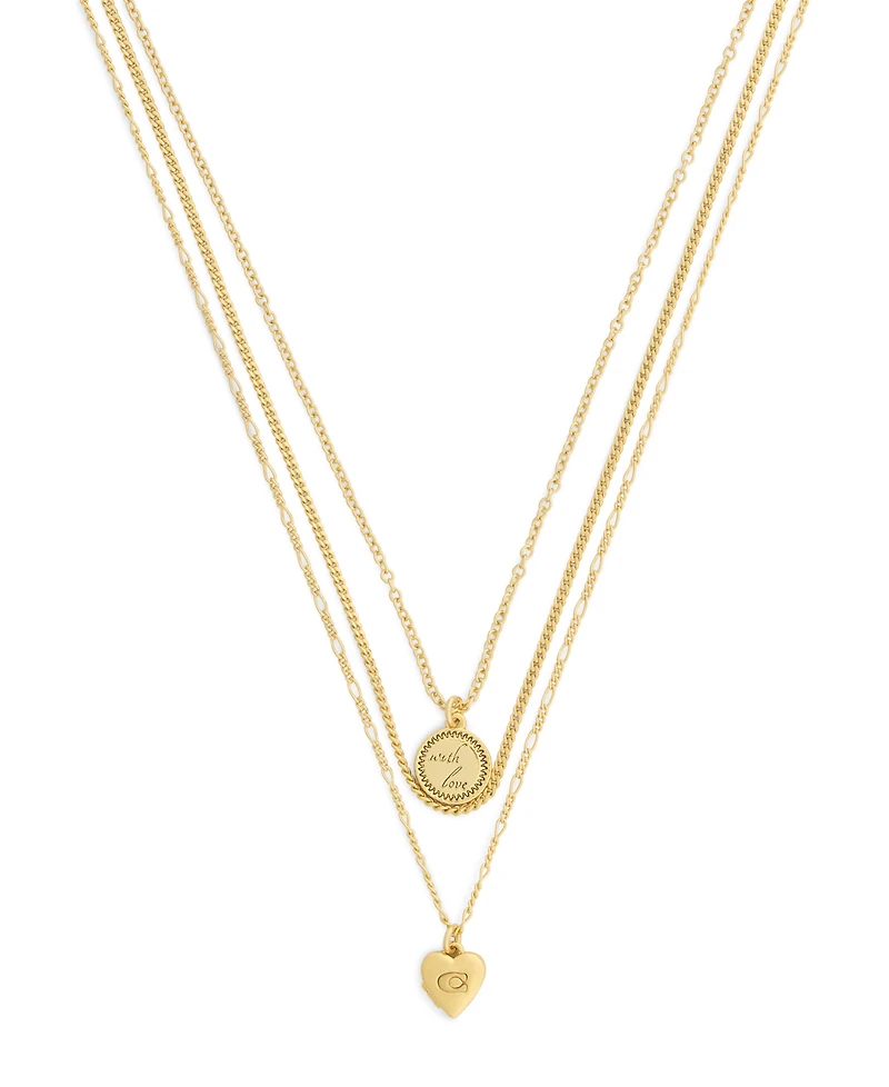 Coach Gold Heritage Coin Heart Charm Layered Necklace