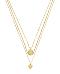 Coach Gold Heritage Coin Heart Charm Layered Necklace