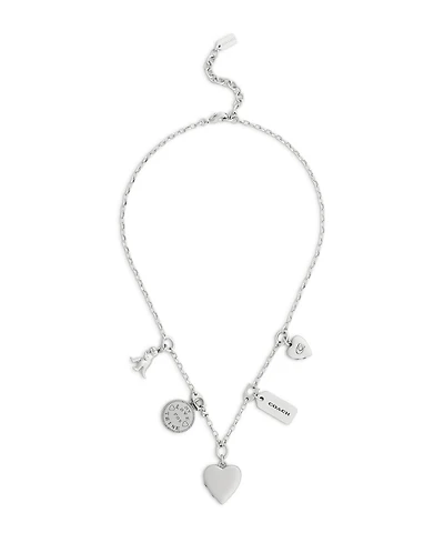 Coach Silver Heritage Charm Bib Necklace