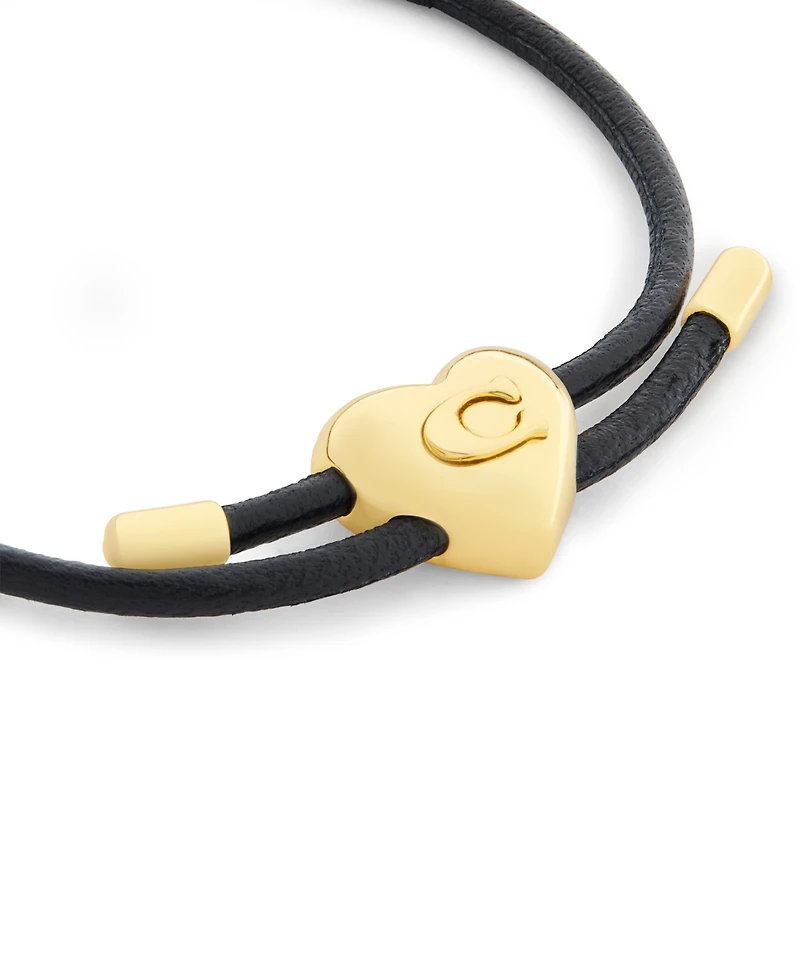 Coach Black Signature Heart Leather Bracelet