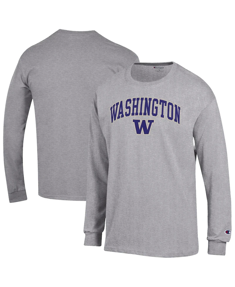 Champion Men's Champion Heather Gray Washington Huskies Arch Over Logo Long sleeves T-Shirt