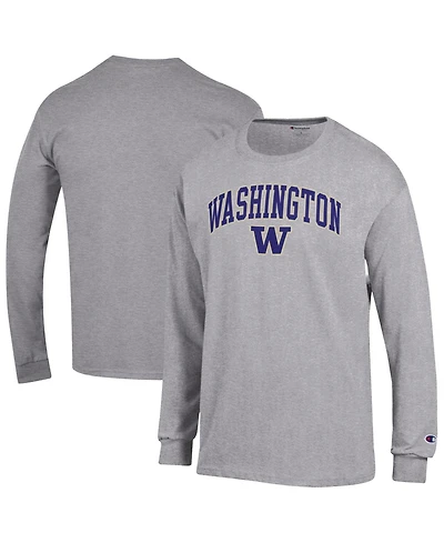 Champion Men's Champion Heather Gray Washington Huskies Arch Over Logo Long sleeves T-Shirt
