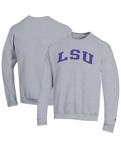 Champion Men's Heather Gray Lsu Tigers Basic Arch Fleece Pullover Sweatshirt