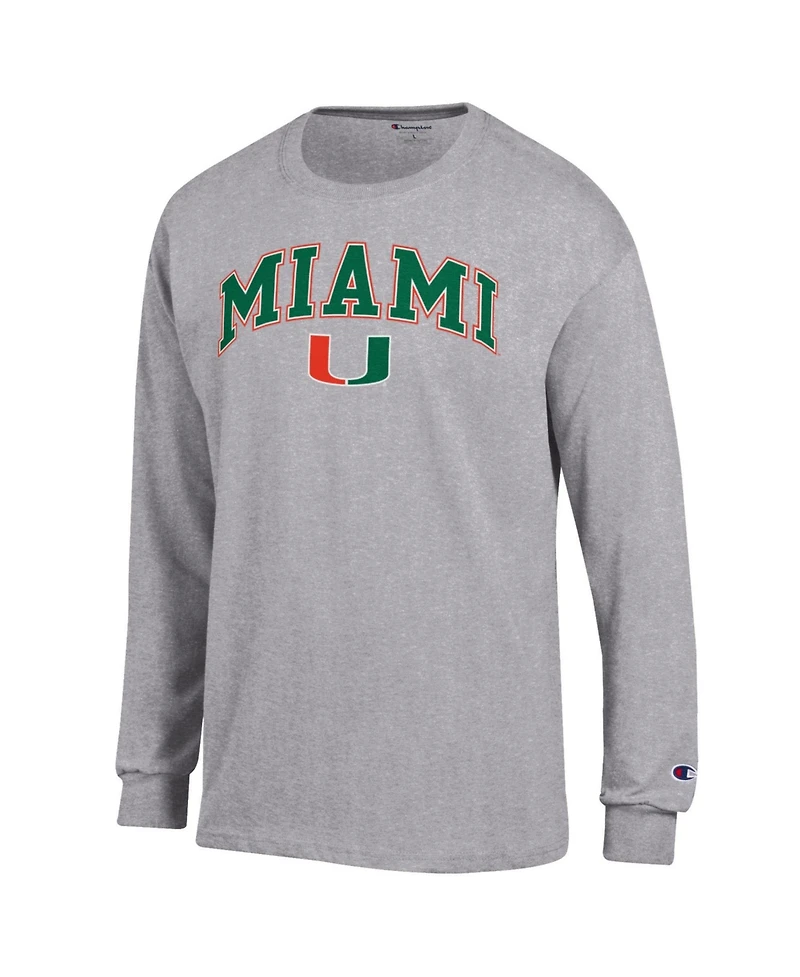 Champion Men's Champion Heather Gray Miami Hurricanes Arch Over Logo Long sleeves T-Shirt