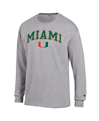 Champion Men's Champion Heather Gray Miami Hurricanes Arch Over Logo Long sleeves T-Shirt