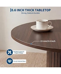 Small Round Dining Table for 2-4, 31.5" Engineered Wood Kitchen Table with Center Storage Column, Farmhouse Space-Saving Design for Apartment