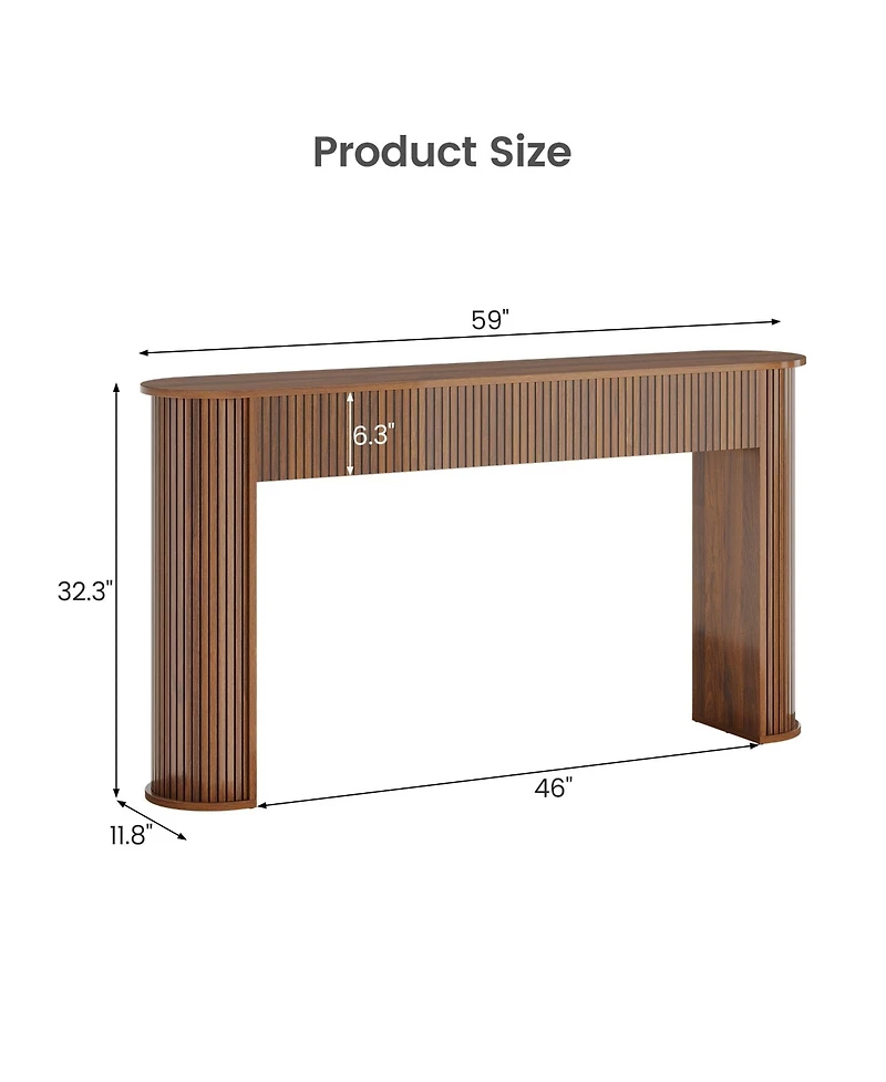 59"Fluted Console Table and 39" Oval Coffee Table 2-Piece Set, Walnut Engineered Wood Modern Furniture for Living Room and Entryway